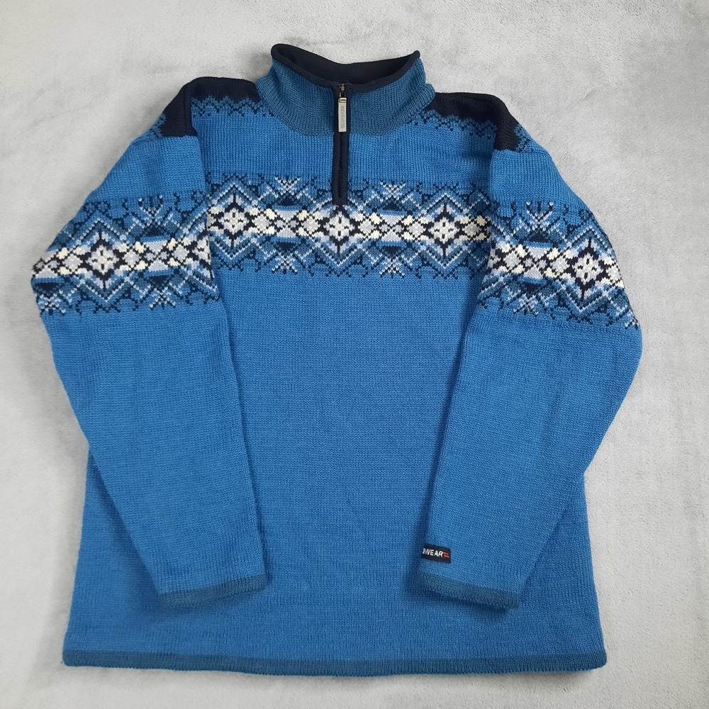 Icewear Nordic Fair Isle Sweater Mens XL Blue Gray Wool Quarter Zip Ski Resort